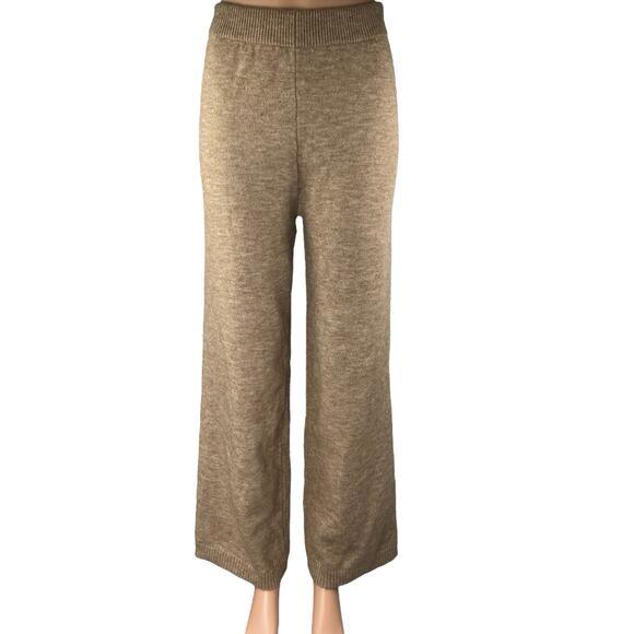 Commense Beige Tan Elastic Waist High Rise Knit Wide Leg Trousers Pants Size XS - Picture 1 of 5